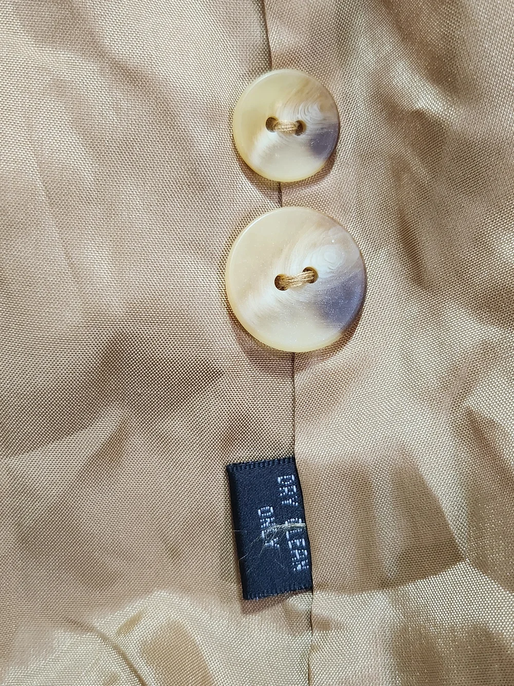Ellen Tracy Company Petite Gold Tan 100% Linen Double Breasted Blazer Size 12